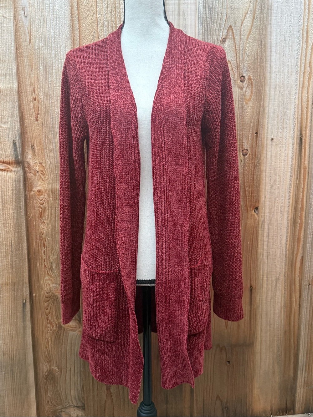 Matty M Open-Front Chenille Cardigan - Burgundy